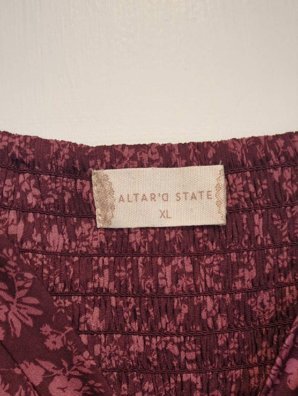 🩷 Altar'd State Burgundy Floral Tiered Long Sleeve Dress - Picture 2 of 6